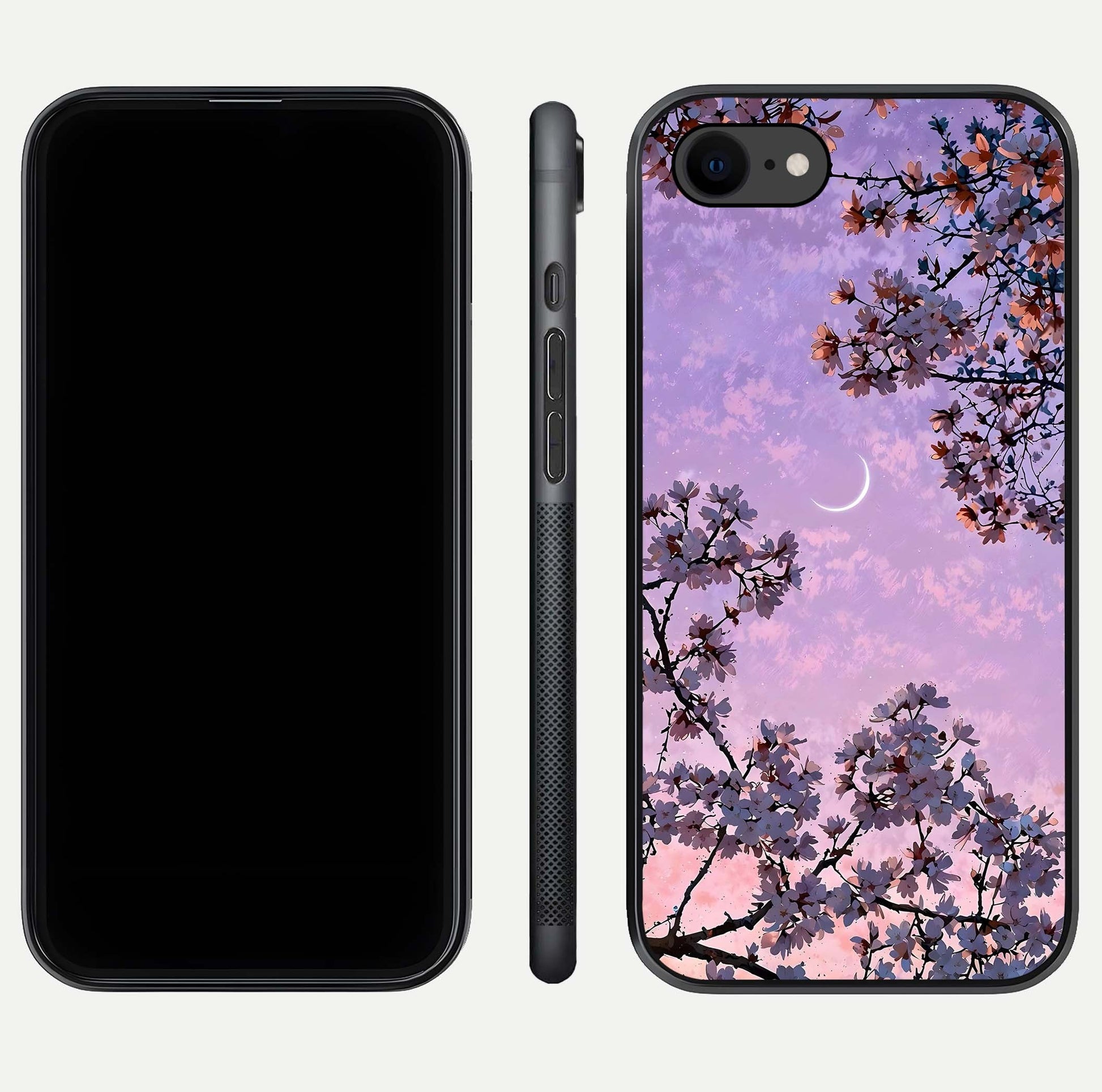Purple Serenity Moon Glass Case for iPhone 7 front & back layout highlighting celestial tones and curves