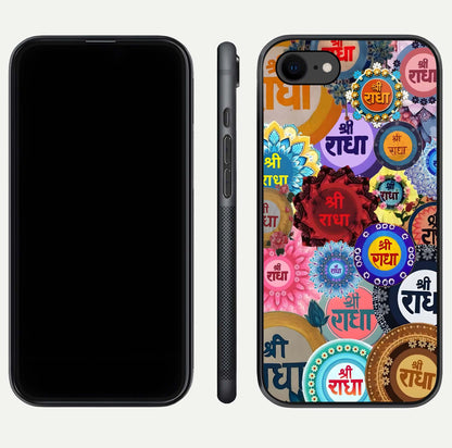 Radha Divine Bloom Glass Case for iPhone 7 front & back layout showing spiritual tones and elegant edges