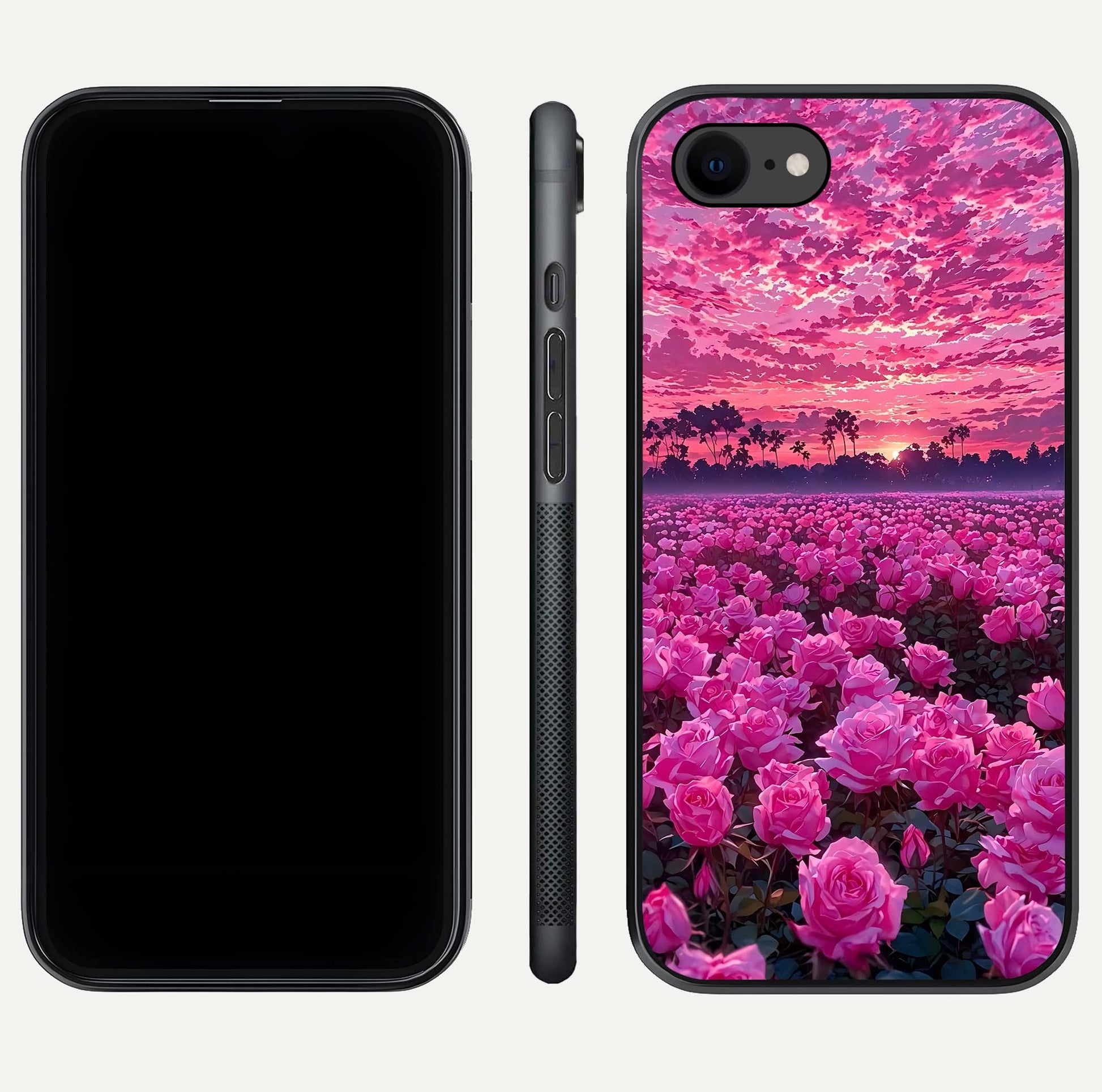 Rose Sunset Valley Glass Case for iPhone 7 front & back layout highlighting gradient tones and glass shine