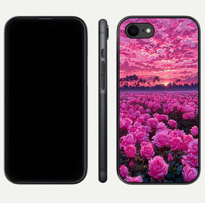 Rose Sunset Valley Glass Case for iPhone 7 front & back layout highlighting gradient tones and glass shine