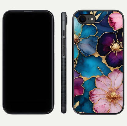 Sparkle Floral Glass Case for iPhone 7 front & back layout showing floral print and edge clarity