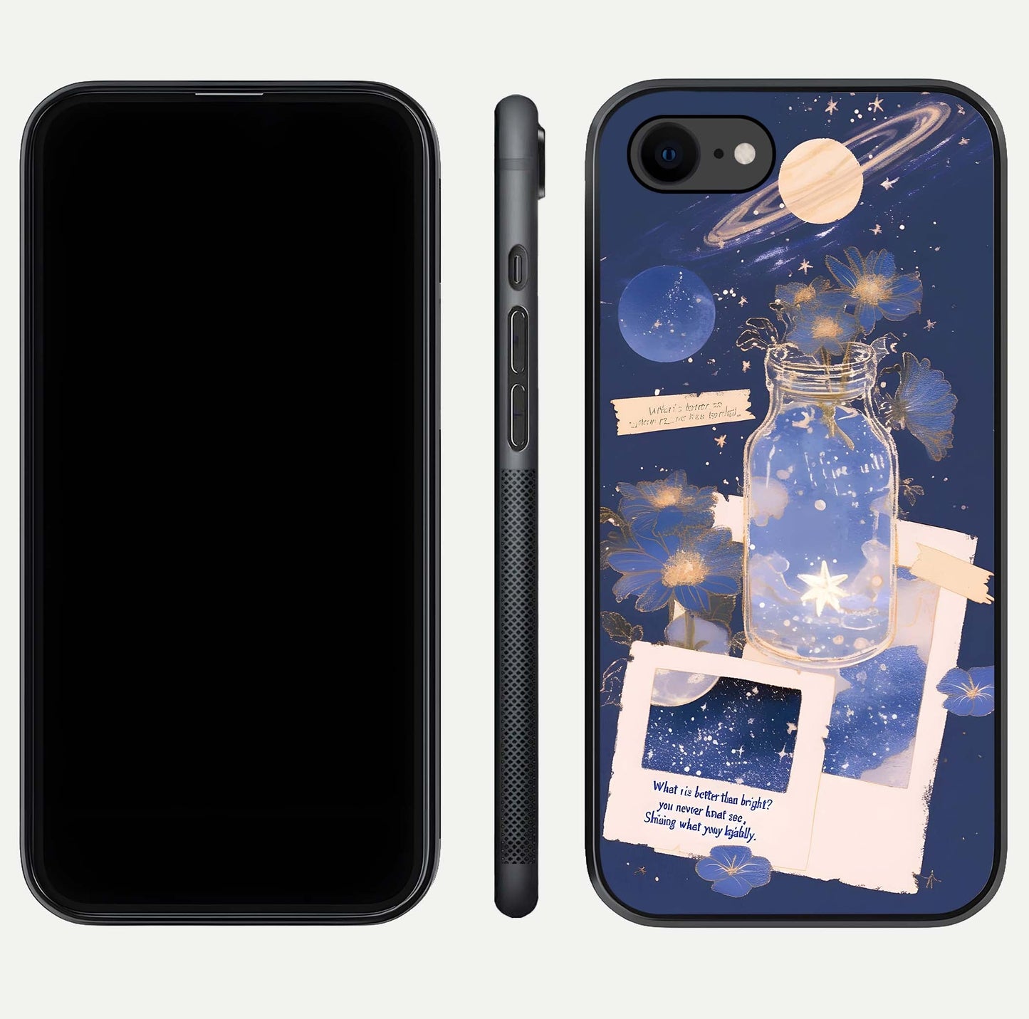Starlit Cosmic Jar Glass Case for iPhone 7 front & back layout showing cosmic pattern and curved glass edge