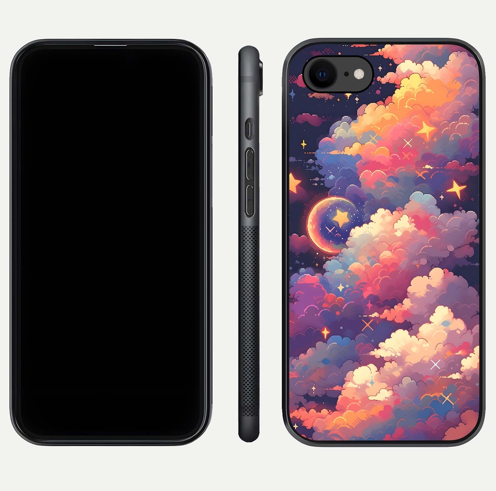 Starlit Dream Clouds Glass Case for iPhone 7 front & back layout showing gradient tones and smooth edge