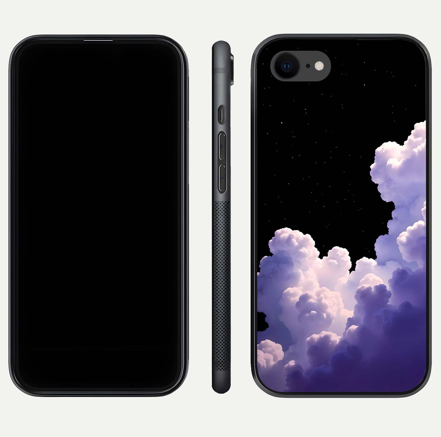 Starlit Night Whispers Glass Case for iPhone 7 front & back layout showing moon tones and curved edges