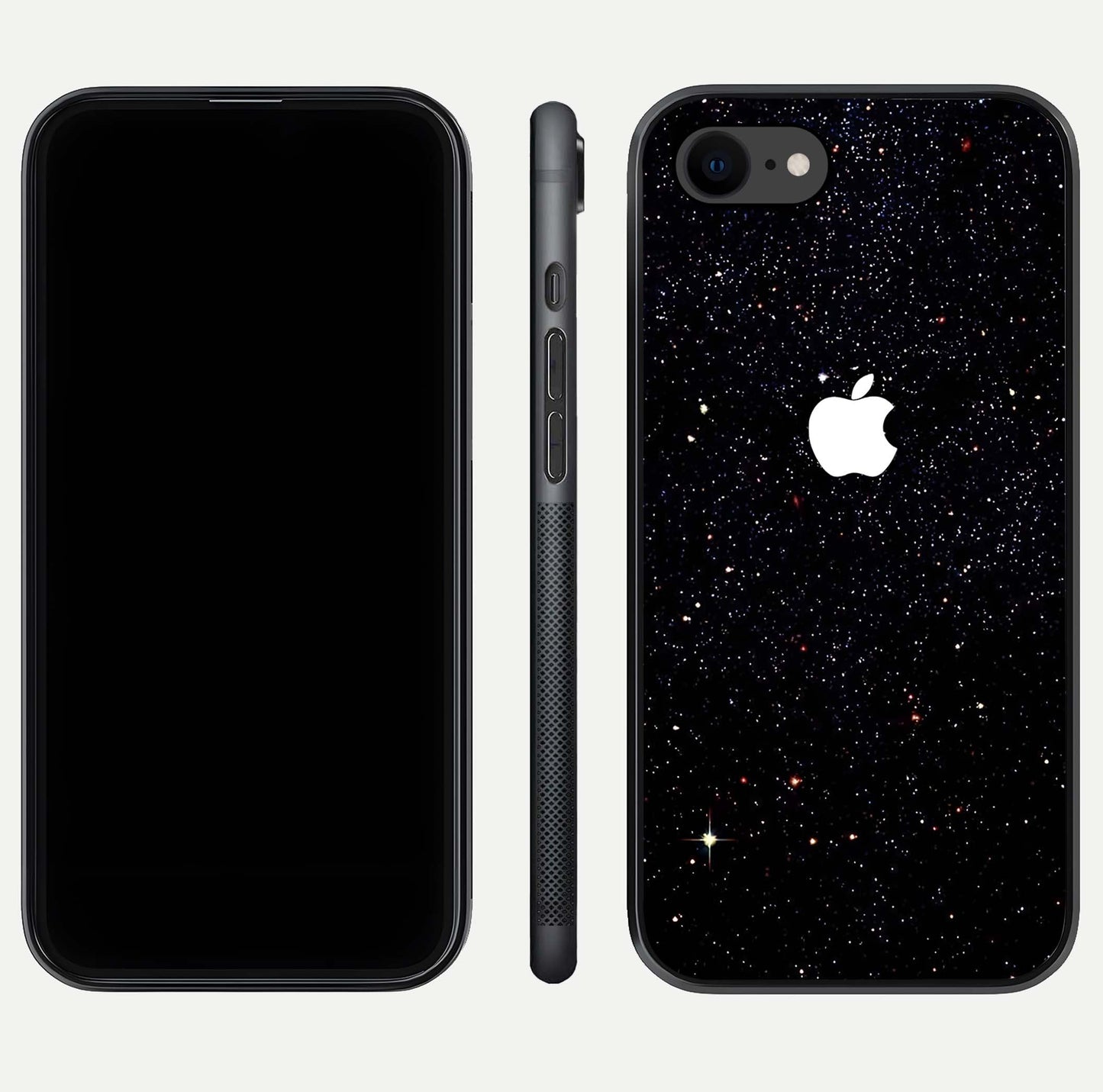 Starry Apple Galaxy Glass Case for iPhone 7 front & back layout showing cosmic tones and sleek edge