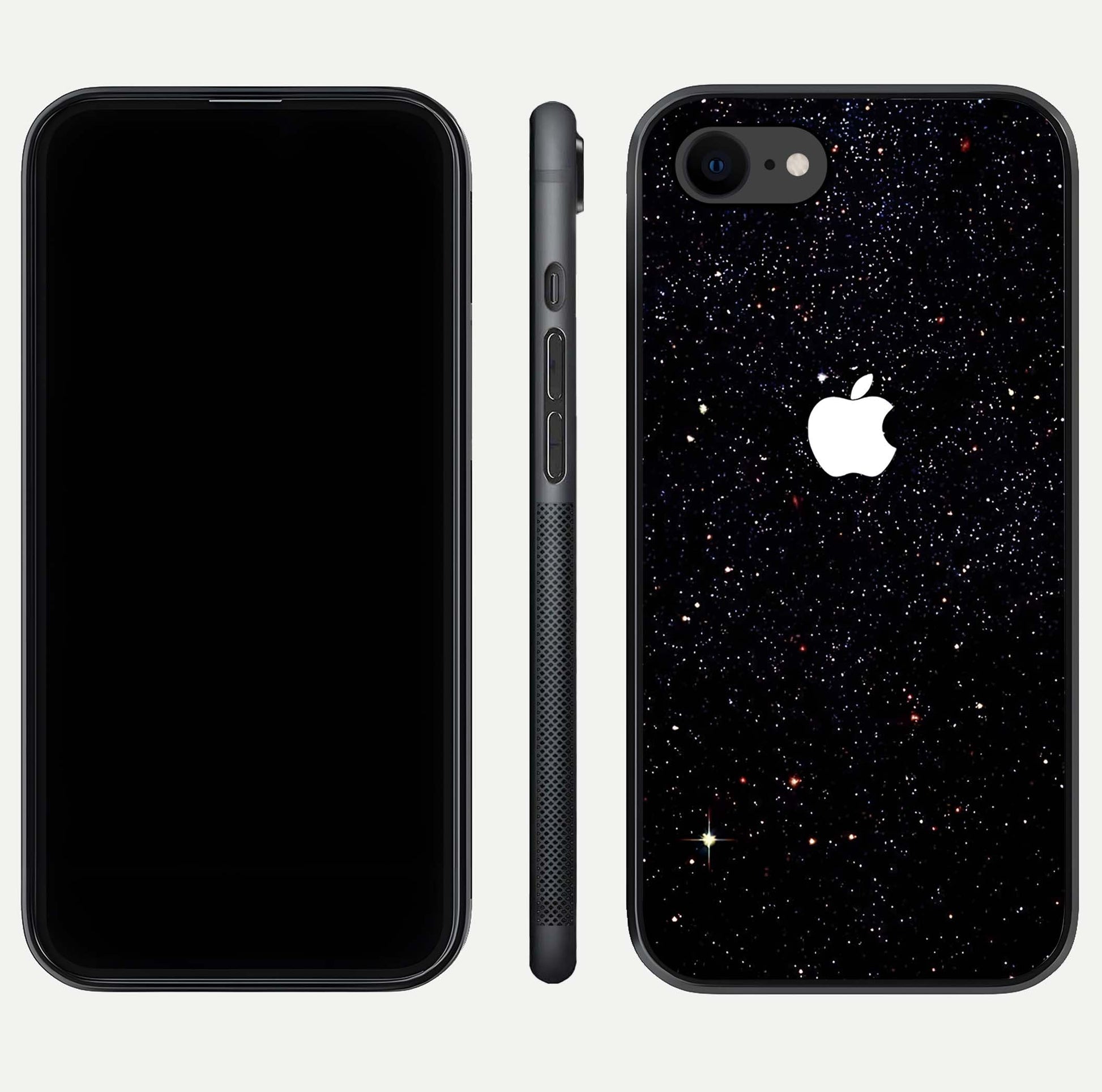 Starry Apple Galaxy Glass Case for iPhone 7 front & back layout showing cosmic tones and sleek edge