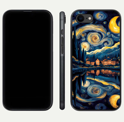 Starry Sky Serenity Glass Case for iPhone 7 front & back layout showing stars and curved glass edges