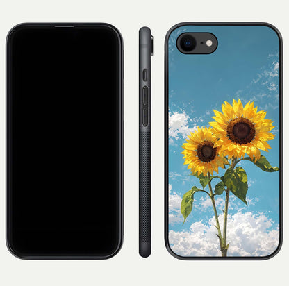Sunflower Sky Bloom Glass Case for iPhone 7 front & back layout showing soft blue tones and flower contrast