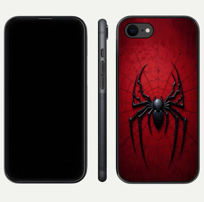 Venom Web Emblem Glass Case for iPhone 7 front & back layout showing contrast art and curved glass edges