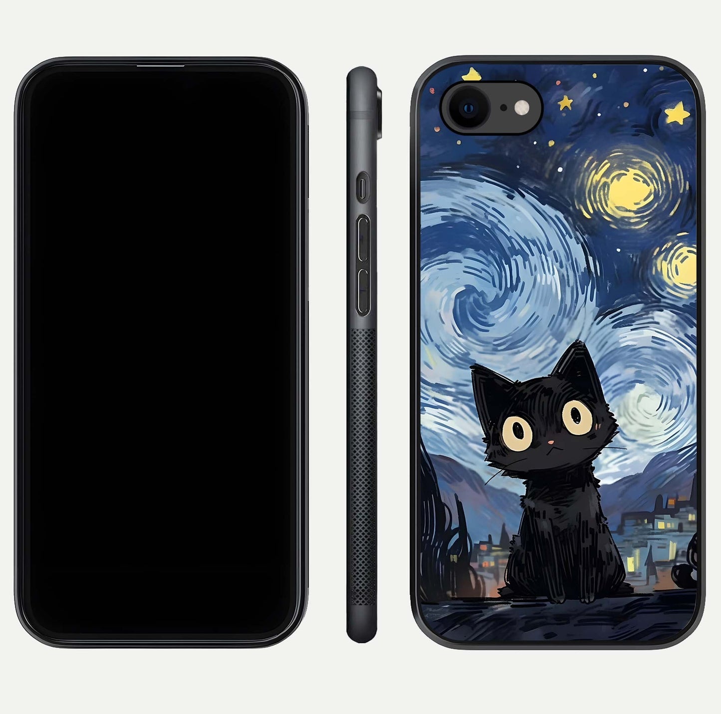 Van Gogh Cat Glass Case for iPhone 7 front & back layout showing detailed art print and curved glass edges