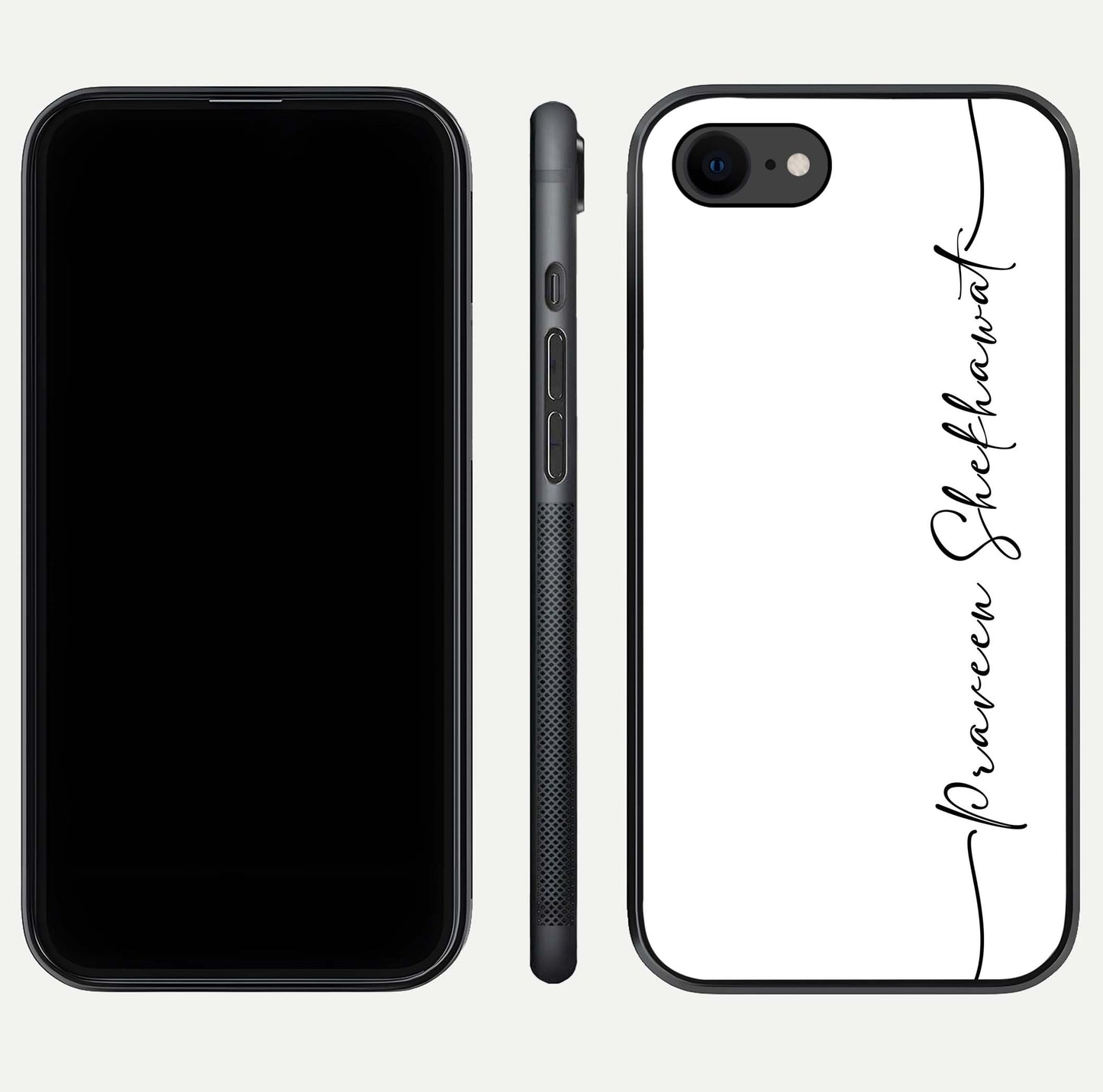 White Tune Custom Name Glass Case for iPhone 7 front & back layout showing clean design and text placement