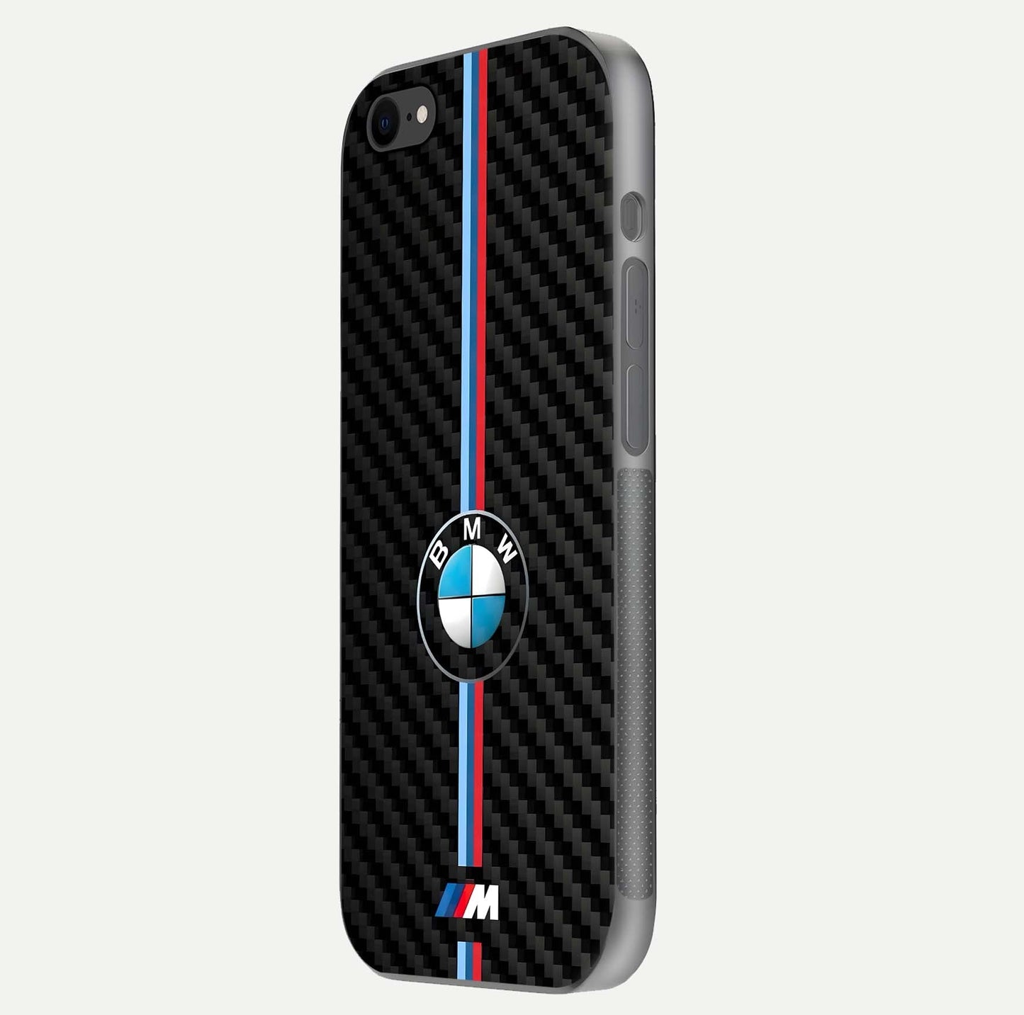 BMW Pattern Glass Case for iPhone 7 side-angle image showing edge finish and luxury car-inspired shine