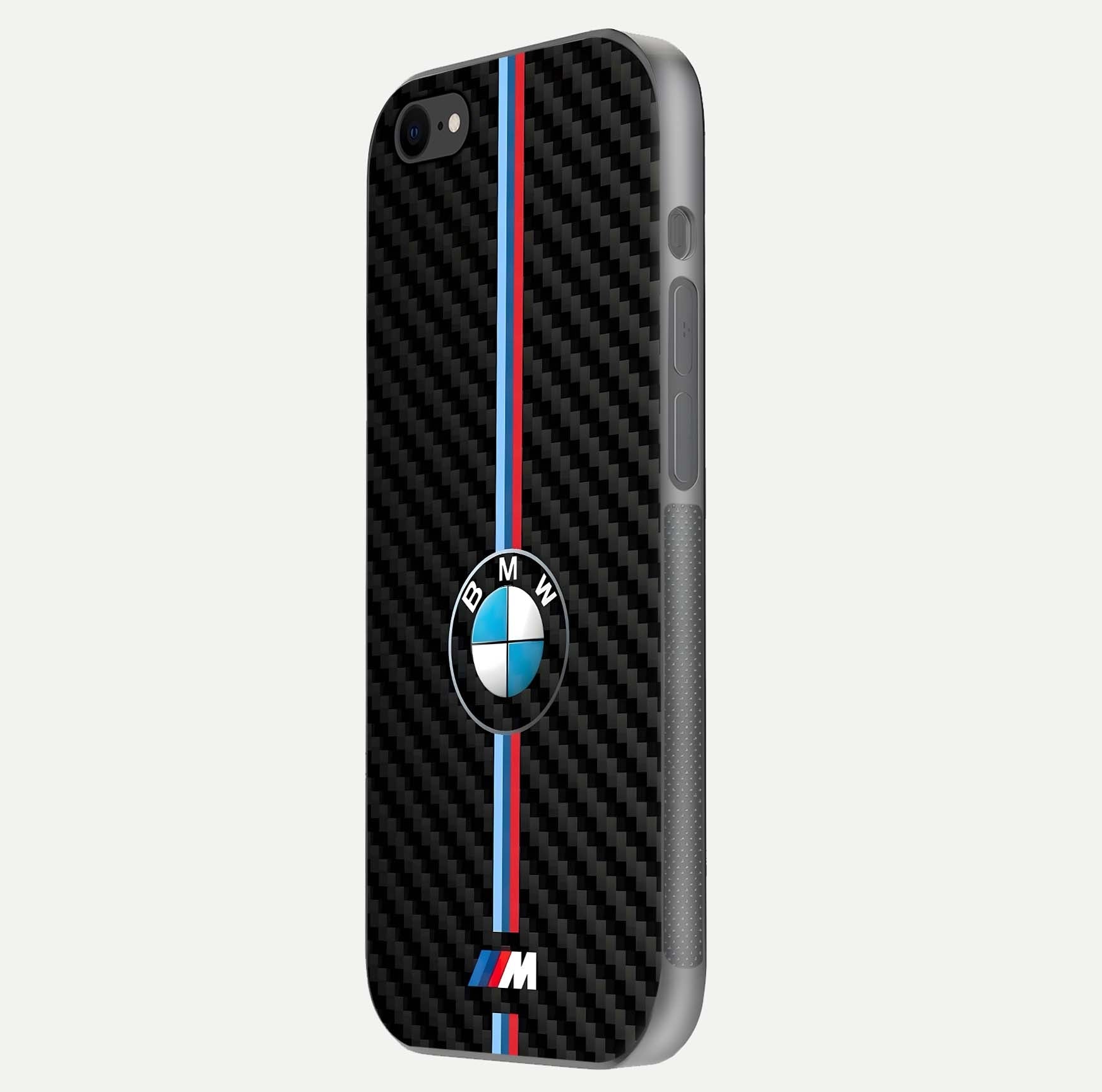 BMW Pattern Glass Case for iPhone 7 side-angle image showing edge finish and luxury car-inspired shine