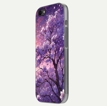 Blossom Tree Glass Case for iPhone 7 side-angle image showing floral tree artwork and reflection gloss