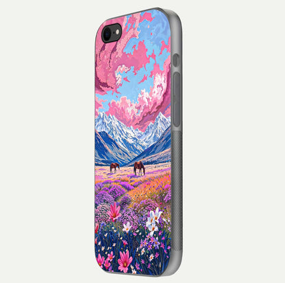 Blossom Valley Dream Glass Case for iPhone 7 side-angle shot showcasing bloom tones and gloss texture