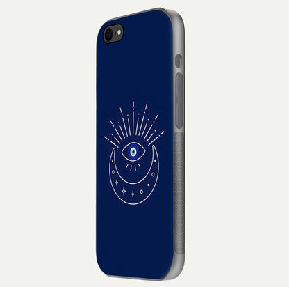 Blue Evil Eye Glass Case for iPhone 7 side-angle view showing edge glow, color balance, and reflective surface