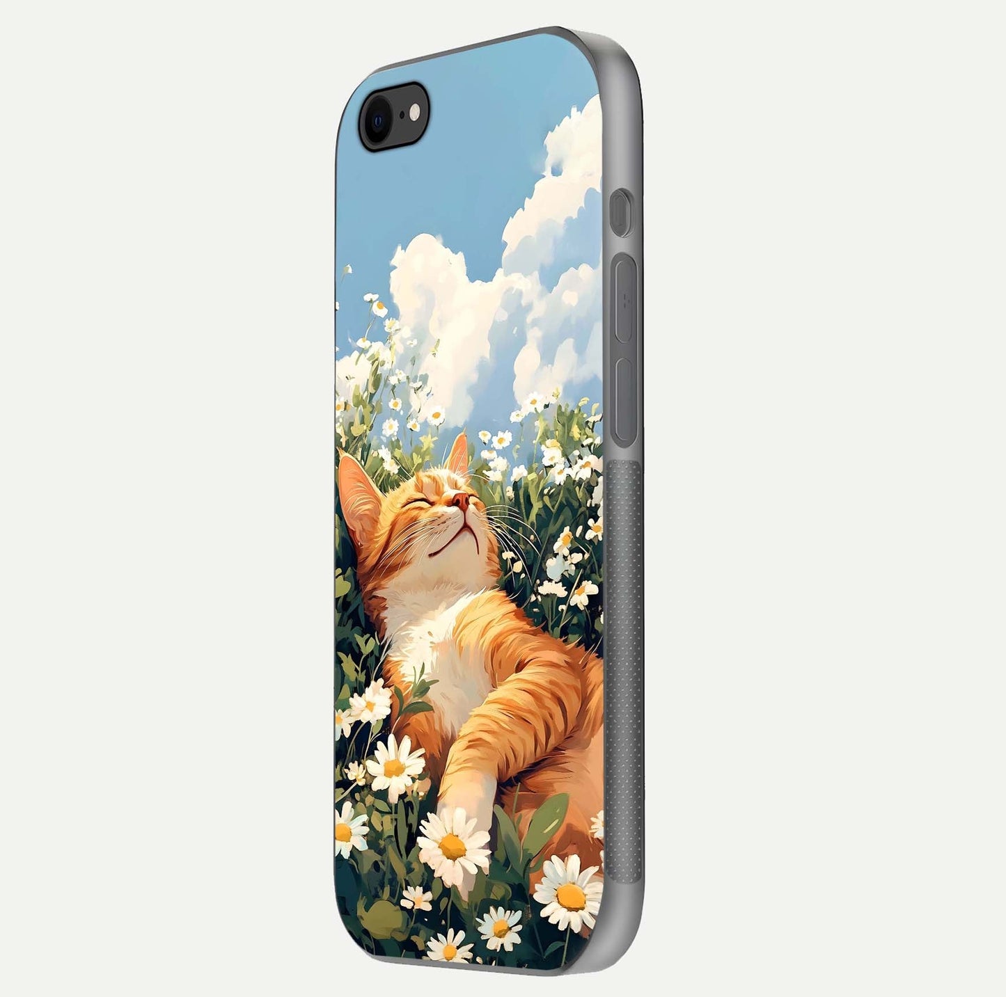 Cat & Flowers View Glass Case for iPhone 7 side-angle image capturing cat print clarity and gloss tone