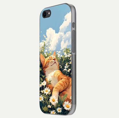 Cat & Flowers View Glass Case for iPhone 7 side-angle image capturing cat print clarity and gloss tone