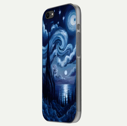 Celestial Dream Van Gogh Glass Case for iPhone 7 side-angle photo showing depth swirl design and curved reflection