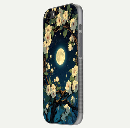 Celestial Moon & Flower Glass Case for iPhone 7 side-angle image showing edge smoothness and glow reflection