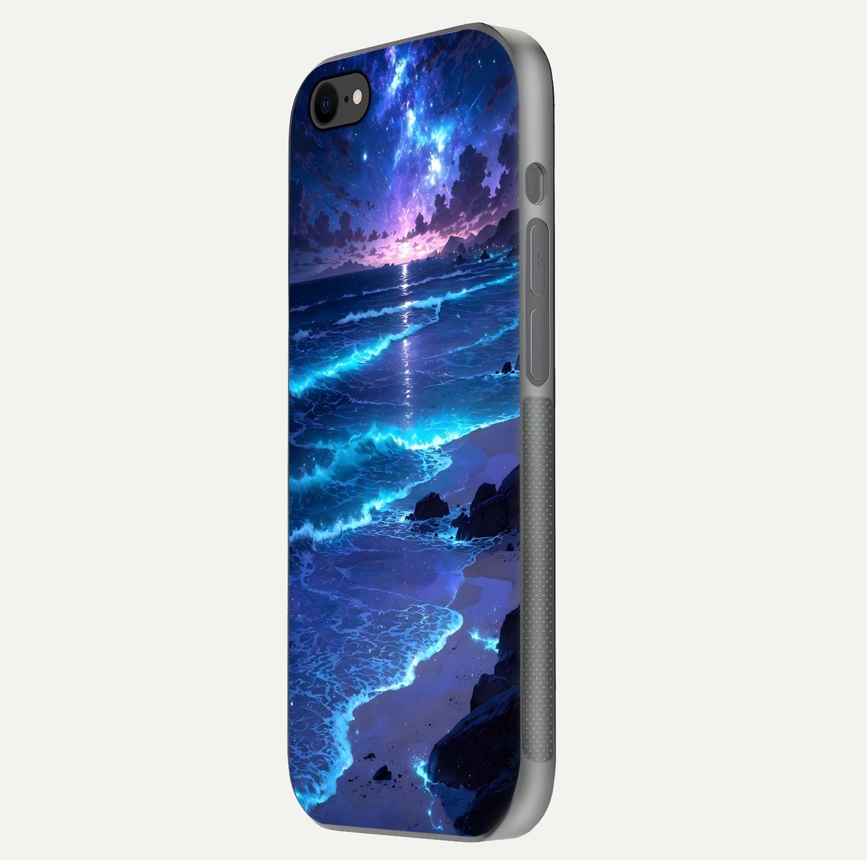 Classic Damn Look Glass Case for iPhone 7 side-angle photo showing shine texture and curve reflection