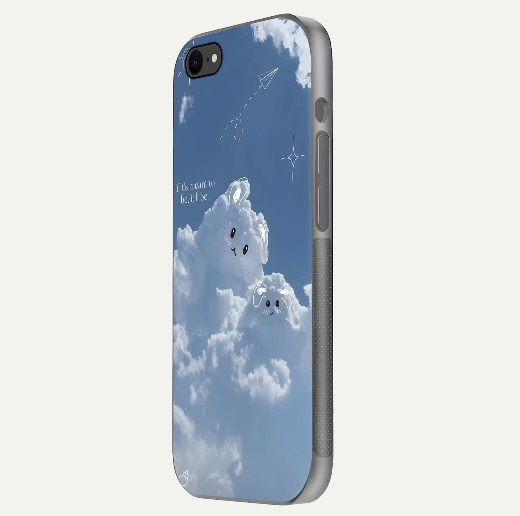 Cloud Bunny Dreams Glass Case for iPhone 7 side-angle image capturing gloss texture and edge glow