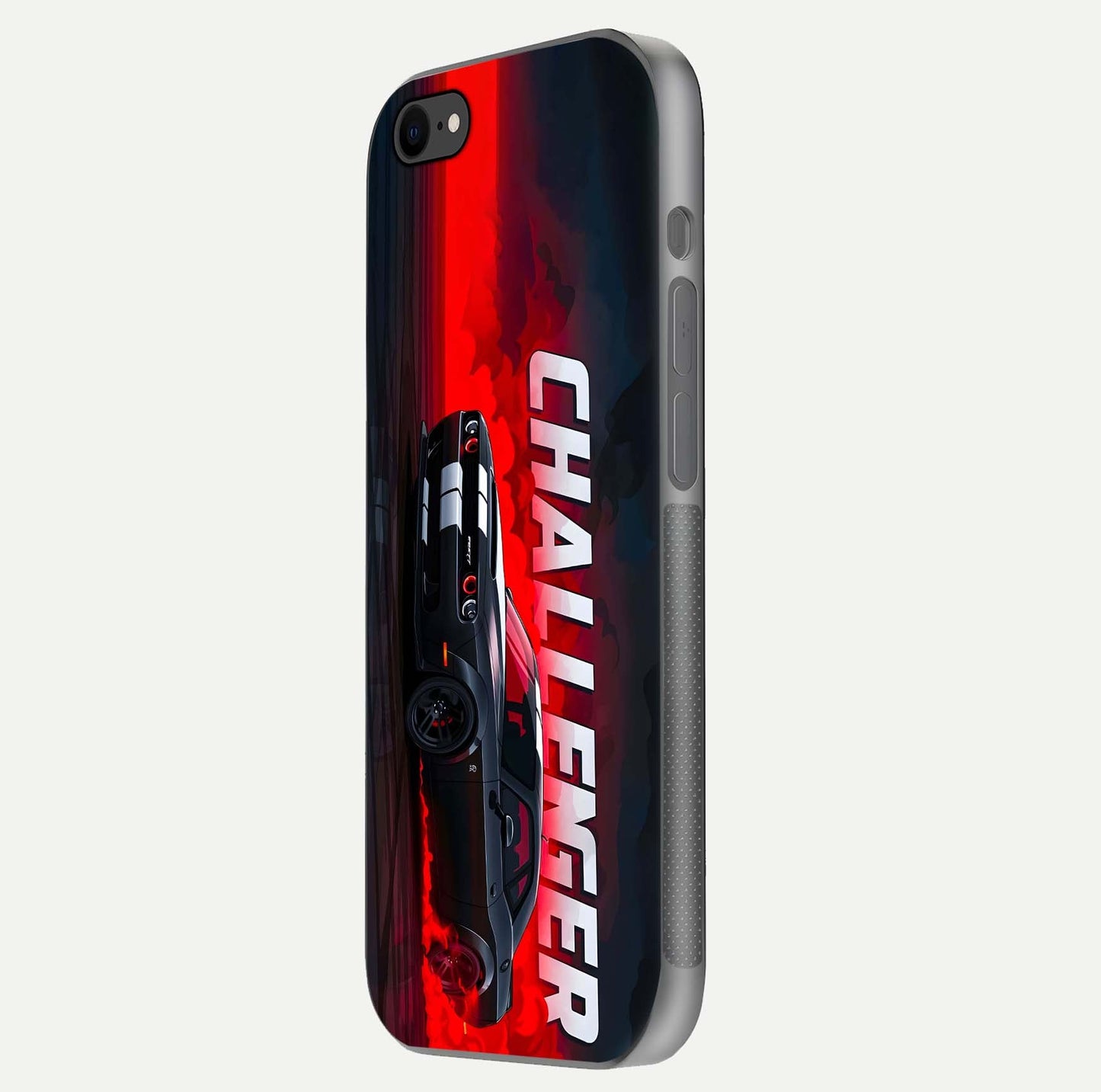 Crimson Challenger Fury Glass Case for iPhone 7 side-angle image showing curve reflection and red finish