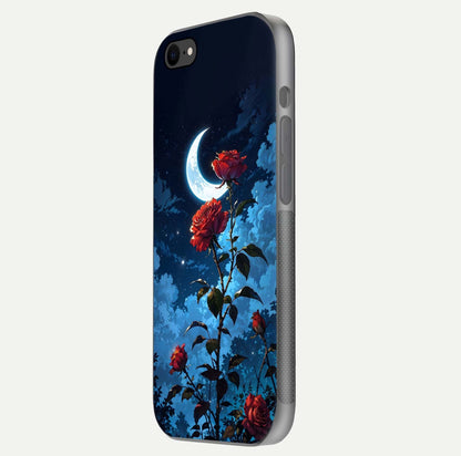 Crimson Rose Moon Glass Case for iPhone 7 side-angle photo showing reflective texture and smooth curve