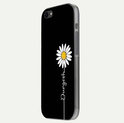 Custom Name White Flower Glass Case for iPhone 7 side-angle photo showing reflection shine and name clarity