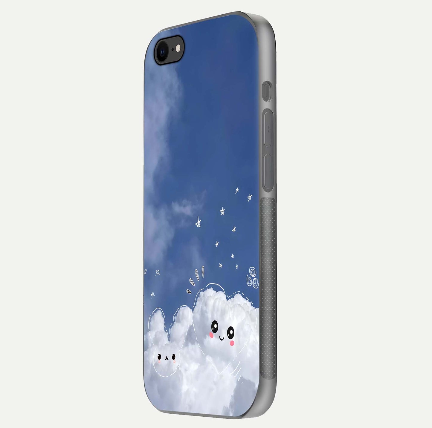 Cute Blossom Cloud Glass Case for iPhone 7 side-angle image capturing gloss texture and curve reflection