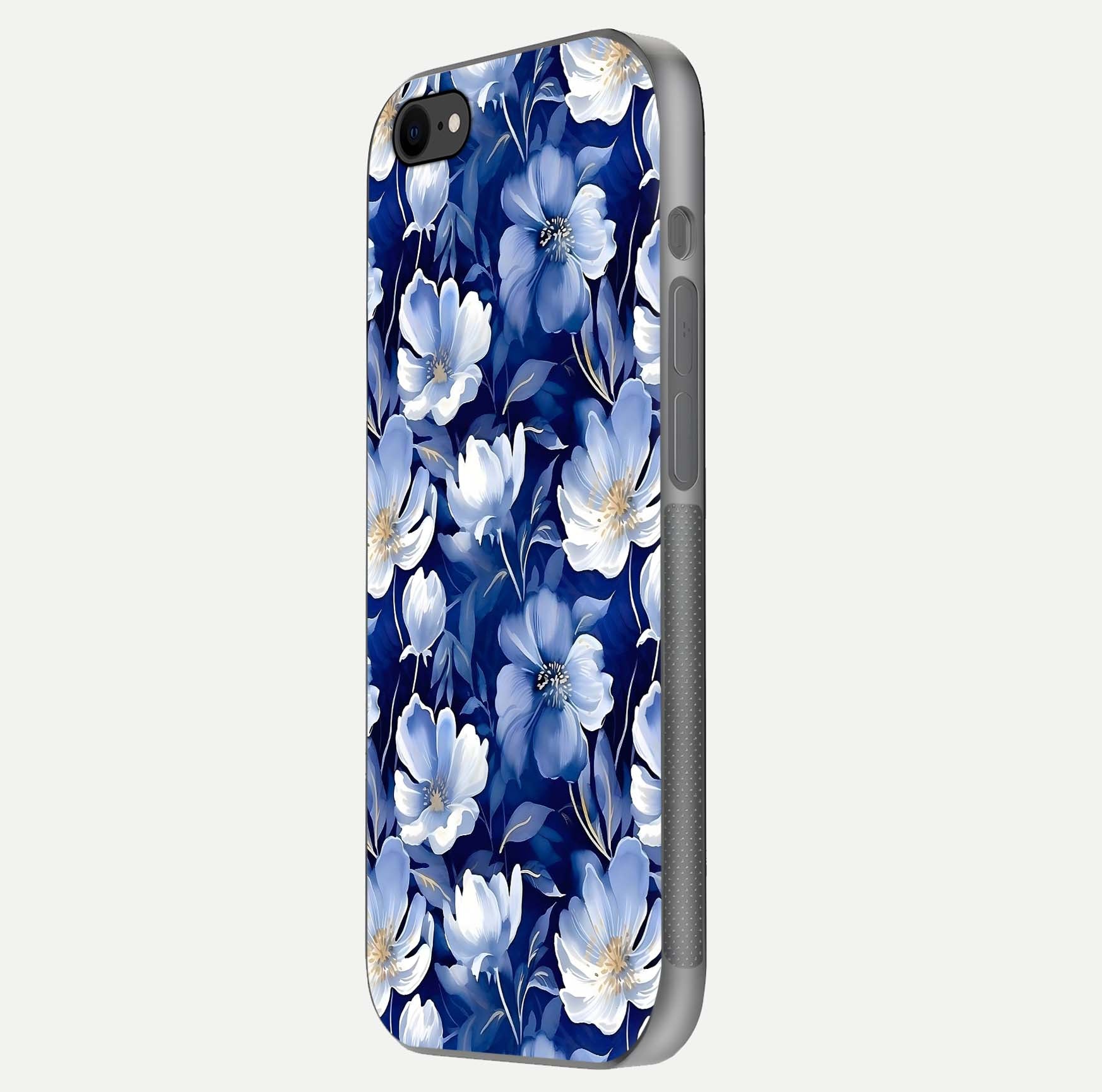 Cute Floral Patterns Glass Case for iPhone 7 side-angle image showing polished surface and gloss tone