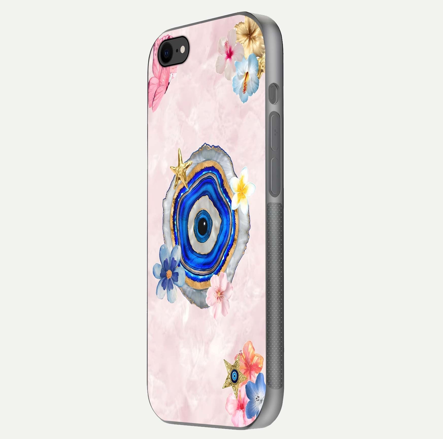 Divine Aura Bloom Glass Case for iPhone 7 side-angle photo capturing reflection glow and premium polish