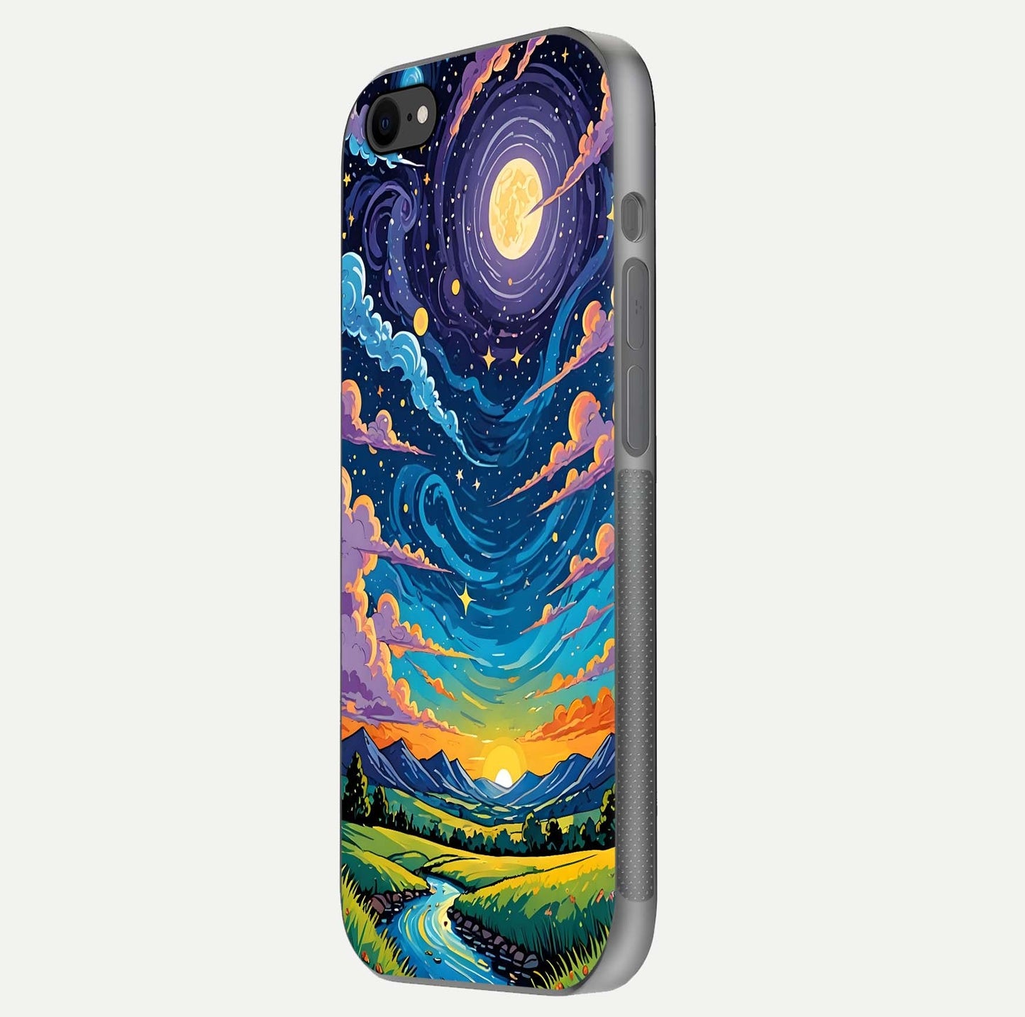 Dreamy Night Landscape Glass Case for iPhone 7 side-angle photo capturing reflection glow and edge detail
