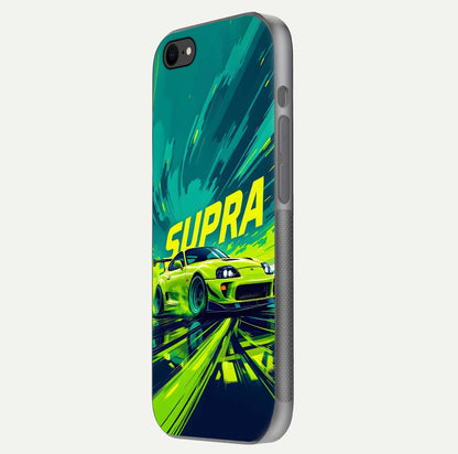 Electric Supra Thunder Glass Case for iPhone 7 side-angle photo showing sleek car outline and reflective shine