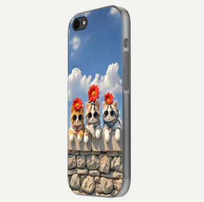 Floral Kitty Squad Glass Case for iPhone 7 side-angle photo showing reflection glow and polished surface