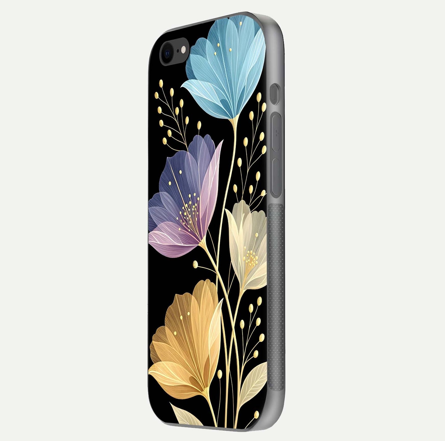 Flower Bloom Glow Glass Case for iPhone 7 side-angle image capturing gloss reflection and flower glow