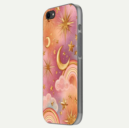 Golden Celestial Dreams Glass Case for iPhone 7 side-angle image capturing reflection brightness and starry detail