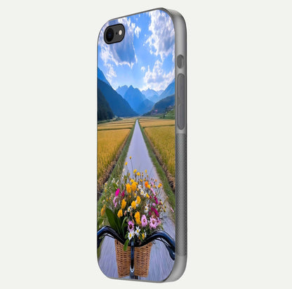 Golden Field Journey Glass Case for iPhone 7 side-angle image showing golden glow, reflection shine, and curved edge