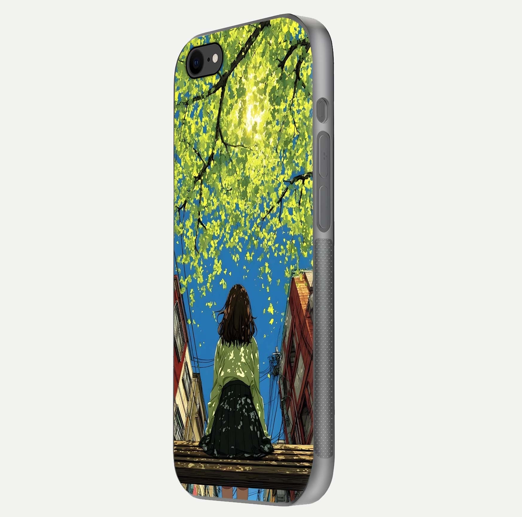 Golden Leaves Glow Glass Case for iPhone 7 side-angle image showing reflection polish and elegant pattern