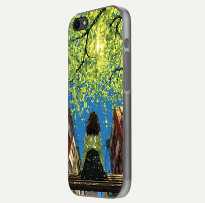 Golden Leaves Glow Glass Case for iPhone 7 side-angle image showing reflection polish and elegant pattern