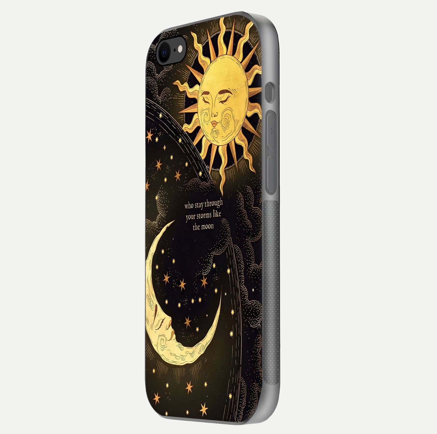 Golden Lunar Love Glass Case for iPhone 7 side-angle image showing reflection brilliance and smooth golden tone