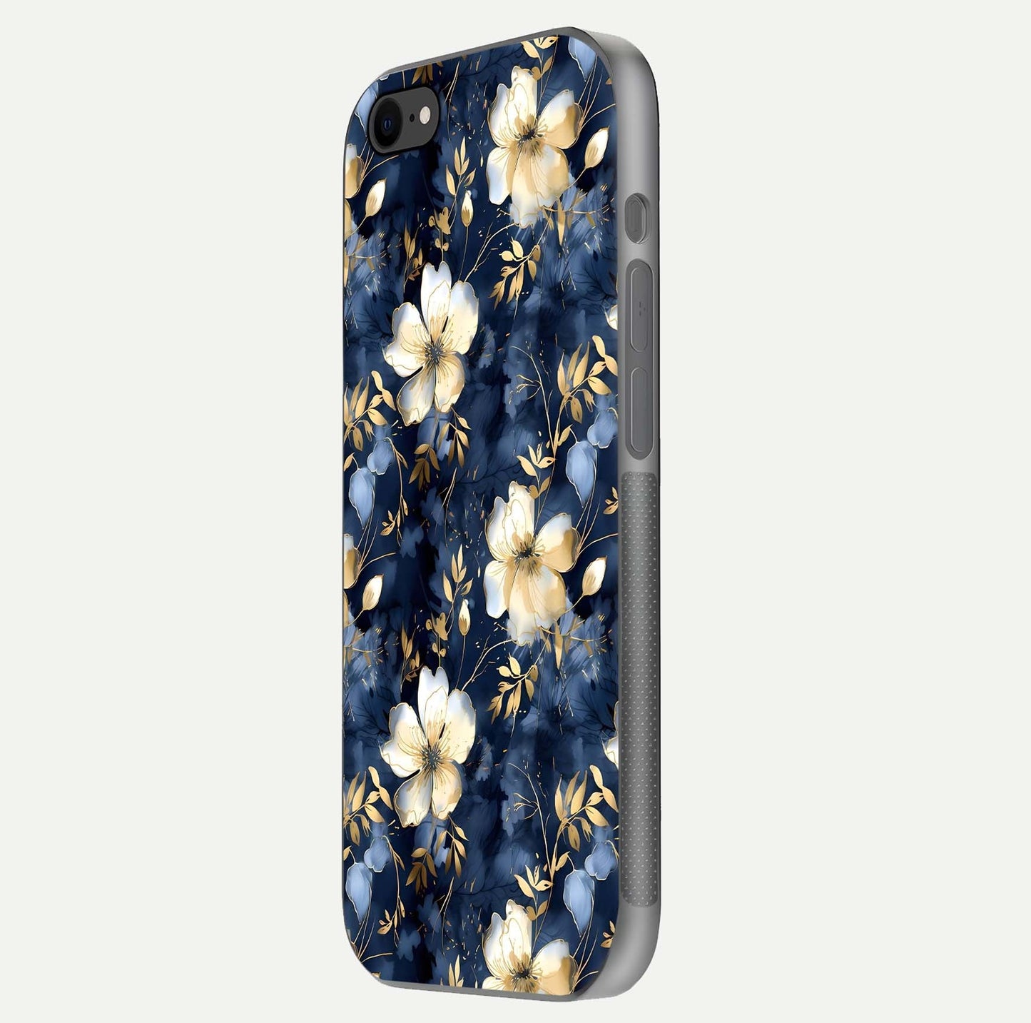 Golden Midnight Bloom Glass Case for iPhone 7 side-angle image showing shine depth and elegant edge design