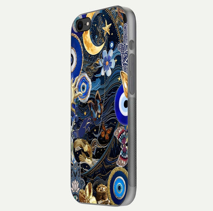 Golden Moon Magic Glass Case for iPhone 7 side-angle image showing reflection glow, curved polish, and moon detail