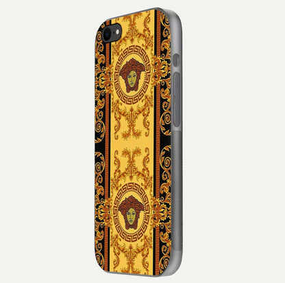 Golden Royal Heritage Glass Case for iPhone 7 side-angle image showing reflection glow and luxury detailing