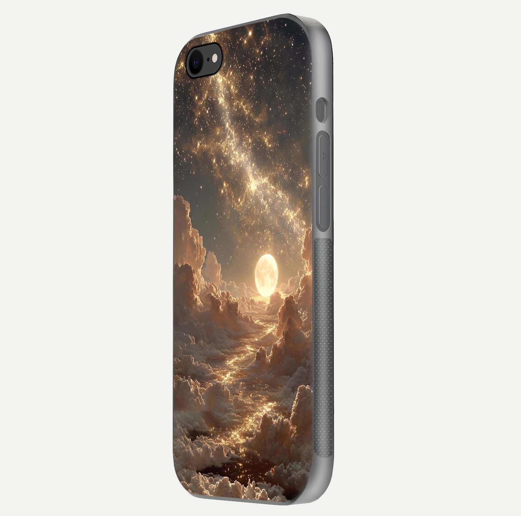 Golden Sky Dream Glass Case for iPhone 7 side-angle image showing reflection shine and smooth surface