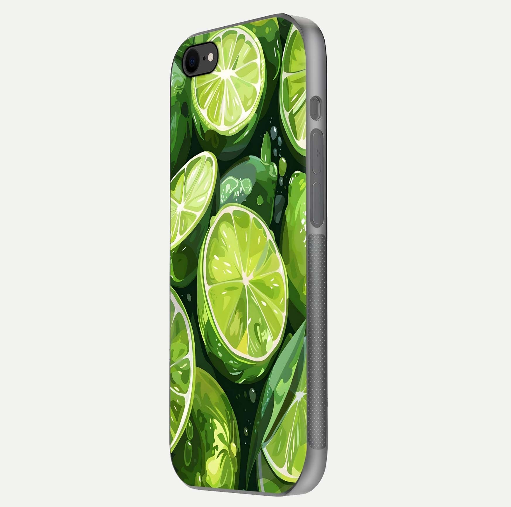 Green Lemon Glass Case for iPhone 7 side-angle image showing reflection glow and juicy color tones