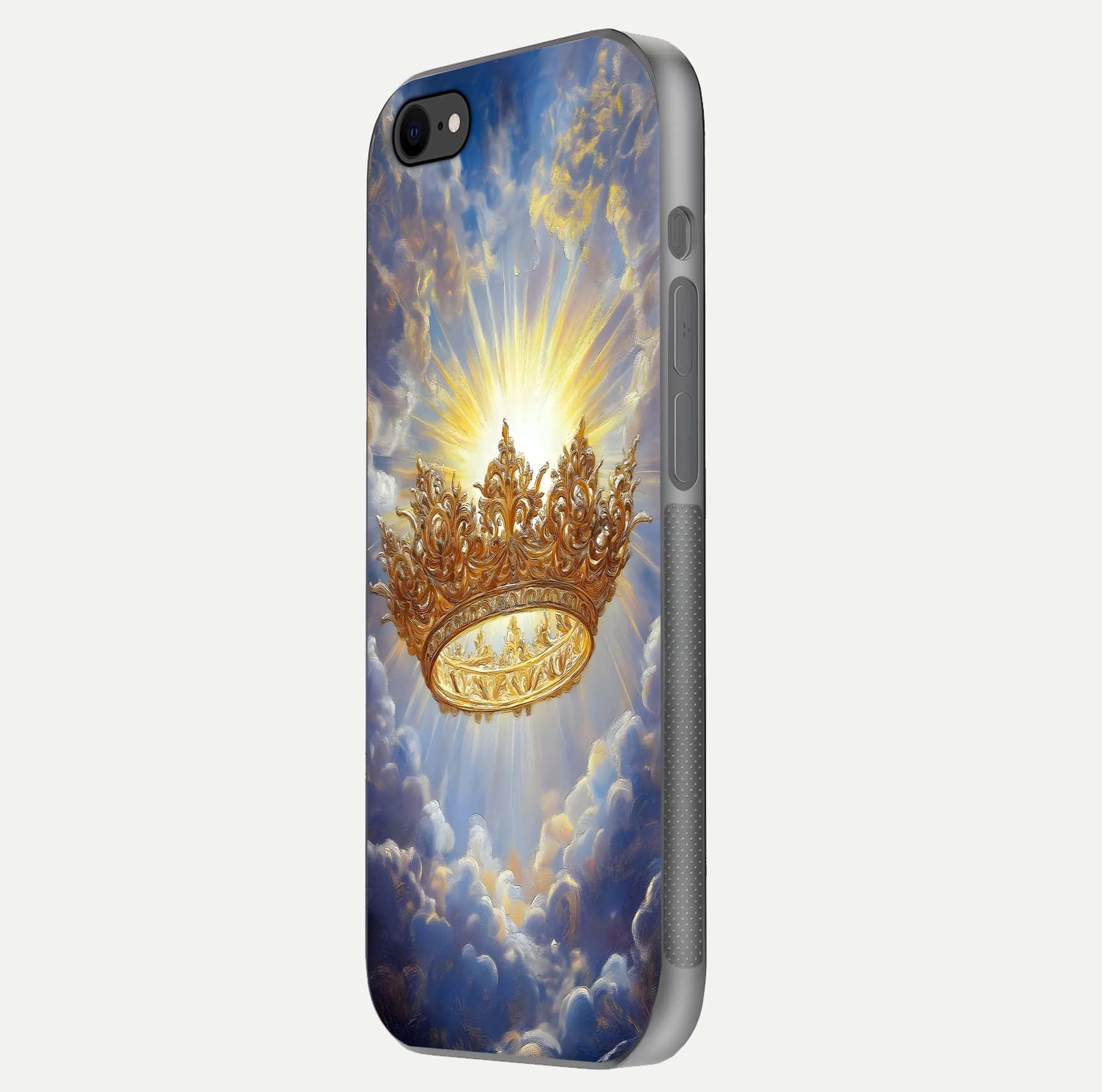 Heavenly Crown Light Glass Case for iPhone 7 side-angle image showing reflection brilliance and elegant divine art