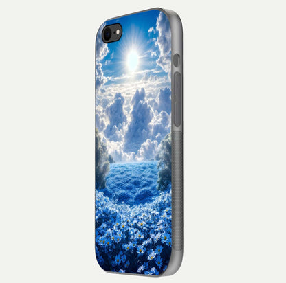 Heavenly Daisy Horizon Glass Case for iPhone 7 side-angle image showing reflection depth and floral glow