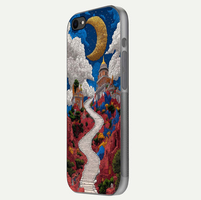 Heavenly Moon Path Glass Case for iPhone 7 side-angle image showing reflection clarity and serene moon glow