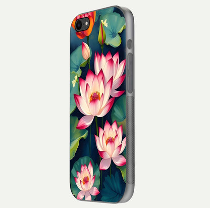Lotus Dream Serenity Glass Case for iPhone 7 side-angle image revealing reflection clarity and calm tones